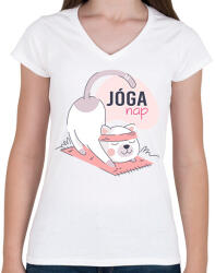 printfashion Jóga nap - Női V-nyakú póló - Fehér (6345969)