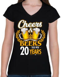 printfashion Cheers & Beers - 20 - Női V-nyakú póló - Fekete (4590856)