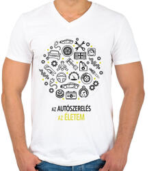 printfashion Az autószerelés az életem - Férfi V-nyakú póló - Fehér (6563263)