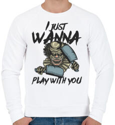 printfashion Horror bohóc 02 - I just wanna play with you - Férfi pulóver - Fehér (4919090)
