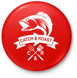 printfashion Catch and Roast fehér - Kitűző, hűtőmágnes - Piros (4071447)