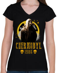 printfashion chernobyl - Női V-nyakú póló - Fekete (2743351)