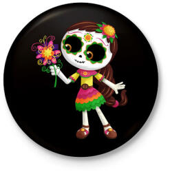 printfashion Kislány - Day of the Dead - Kitűző, hűtőmágnes - Fekete (3098695)