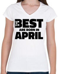 printfashion The Best are born in april - Női V-nyakú póló - Fehér (5424416)