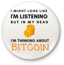printfashion Bitcoin My Head - Kitűző, hűtőmágnes - Fehér (4967127)