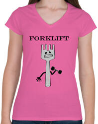 printfashion Forklift - Női V-nyakú póló - Rózsaszín (1301725)