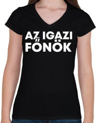 printfashion Az igazi főnök - Női V-nyakú póló - Fekete (2157878)