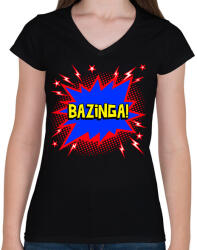 printfashion BAZINGA - Női V-nyakú póló - Fekete (9978713)