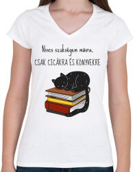 printfashion Cica és Könyv - Női V-nyakú póló - Fehér (6570558)