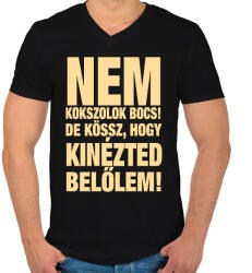 printfashion Nem kokszolok, de kössz! - Férfi V-nyakú póló - Fekete (2394068)