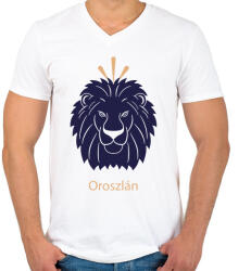 printfashion Oroszlán minta - Férfi V-nyakú póló - Fehér (6264172)