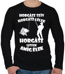 printfashion Horgász szív horgász lélek horgász leszek amíg élek póló - Férfi hosszú ujjú póló - Fekete (9385168)