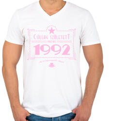 printfashion csillag-1992-pink - Férfi V-nyakú póló - Fehér (553810)