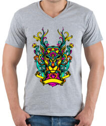 printfashion Szarvas ornamentikából - Férfi V-nyakú póló - Sport szürke (8195)
