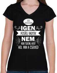 printfashion Igen, postás vagyok - Női V-nyakú póló - Fekete (9009653)