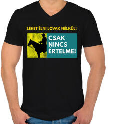 printfashion LEHET ÉLNI LOVAK NÉLKÜL IS - Férfi V-nyakú póló - Fekete (1547322)