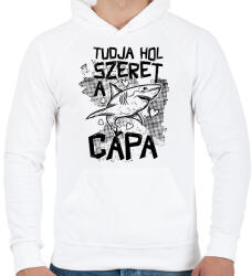 printfashion Tudja hol szeret a cápa - Férfi kapucnis pulóver - Fehér (16635458)