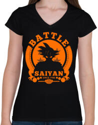 printfashion battle saiyan - Női V-nyakú póló - Fekete (837325)