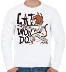 printfashion Karatés Cica - cat won do - Férfi pulóver - Fehér (4214604)