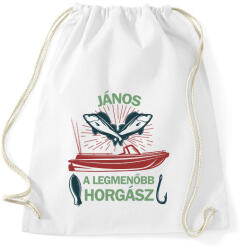 printfashion A legmenőbb horgász - Névvel - Sportzsák, Tornazsák - Fehér (6285965)