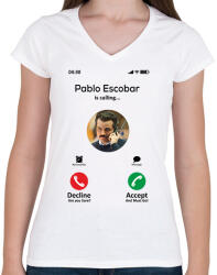 printfashion Escobar calling - Női V-nyakú póló - Fehér (12587617)
