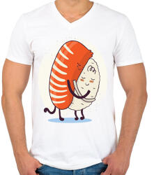 printfashion Sushi LOVE - Férfi V-nyakú póló - Fehér (2156875)