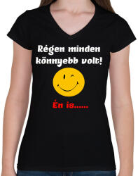 printfashion Régen minden könnyebb volt - Női V-nyakú póló - Fekete (1528488)