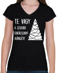 printfashion Legjobb karácsonyi ajándék fehér - Női V-nyakú póló - Fekete (5247773)