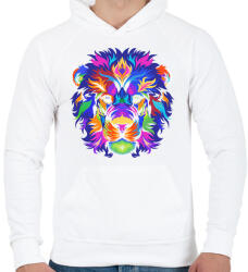printfashion Színes oroszlán - Férfi kapucnis pulóver - Fehér (12042509)