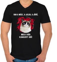 printfashion Múlt, jelen, jövő - Férfi V-nyakú póló - Fekete (5343791)