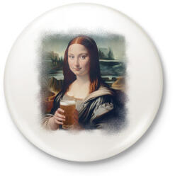 printfashion Mona Lisa sörrel - Kitűző, hűtőmágnes - Fehér (14728787)