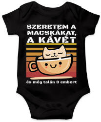 printfashion Szeretem a macskákat a kávét és még talán 3 embert - Baba Body - Fekete (16322973)