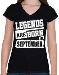 printfashion A legendák szeptemberben születtek! - Női V-nyakú póló - Fekete (989529)