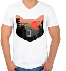printfashion Macskák városa - Férfi V-nyakú póló - Fehér (5238393)