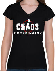 printfashion CHAOS COORDINATOR - Női V-nyakú póló - Fekete (1986258)