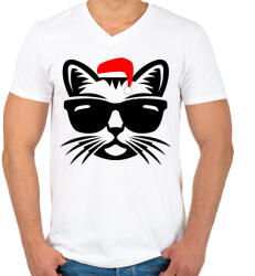 printfashion Karácsonyi cica - Férfi V-nyakú póló - Fehér (11125303)