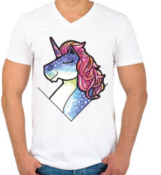printfashion Unikornis vízfesték - Férfi V-nyakú póló - Fehér (1495729)