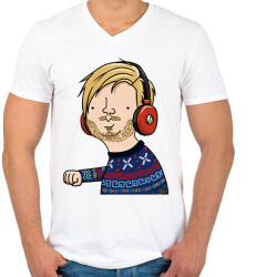 printfashion pewdiepie - Férfi V-nyakú póló - Fehér (2572819)