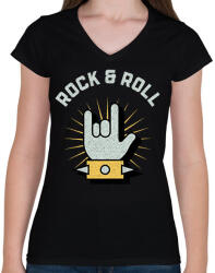 printfashion rocknroll - Női V-nyakú póló - Fekete (11365991)