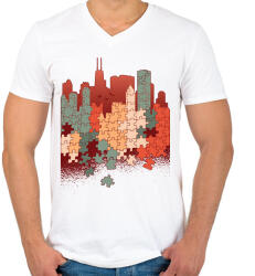 printfashion Város kirakó - Férfi V-nyakú póló - Fehér (5125178)