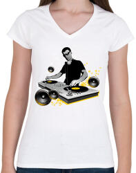 printfashion Dj - Női V-nyakú póló - Fehér (1285640)