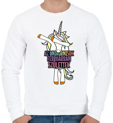 printfashion Unikornis szülinap február - Férfi pulóver - Fehér (1929029)