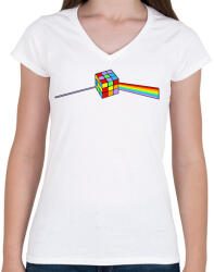 printfashion Rainbow cube - Női V-nyakú póló - Fehér (2244611)