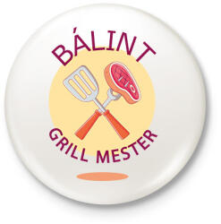 printfashion Grill mester - Névvel - Kitűző, hűtőmágnes - Fehér (6291766)