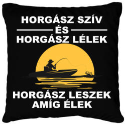printfashion Horgász szív - Párnahuzat, Díszpárnahuzat - Fekete (4770011)