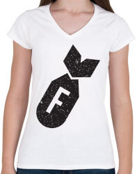 printfashion F bomb - Női V-nyakú póló - Fehér (2016057)