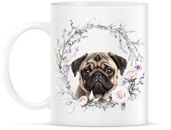 printfashion mopsz virágokkal - Bögre - Fehér (15108759)