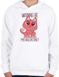 printfashion Cica - Wanna be my Valentine - Gyerek kapucnis pulóver - Fehér (4304338)