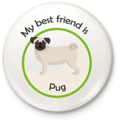 printfashion My best friend - Pug - Kitűző, hűtőmágnes - Fehér (6297832)