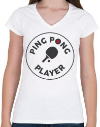 printfashion PingPong player - Női V-nyakú póló - Fehér (2142406)